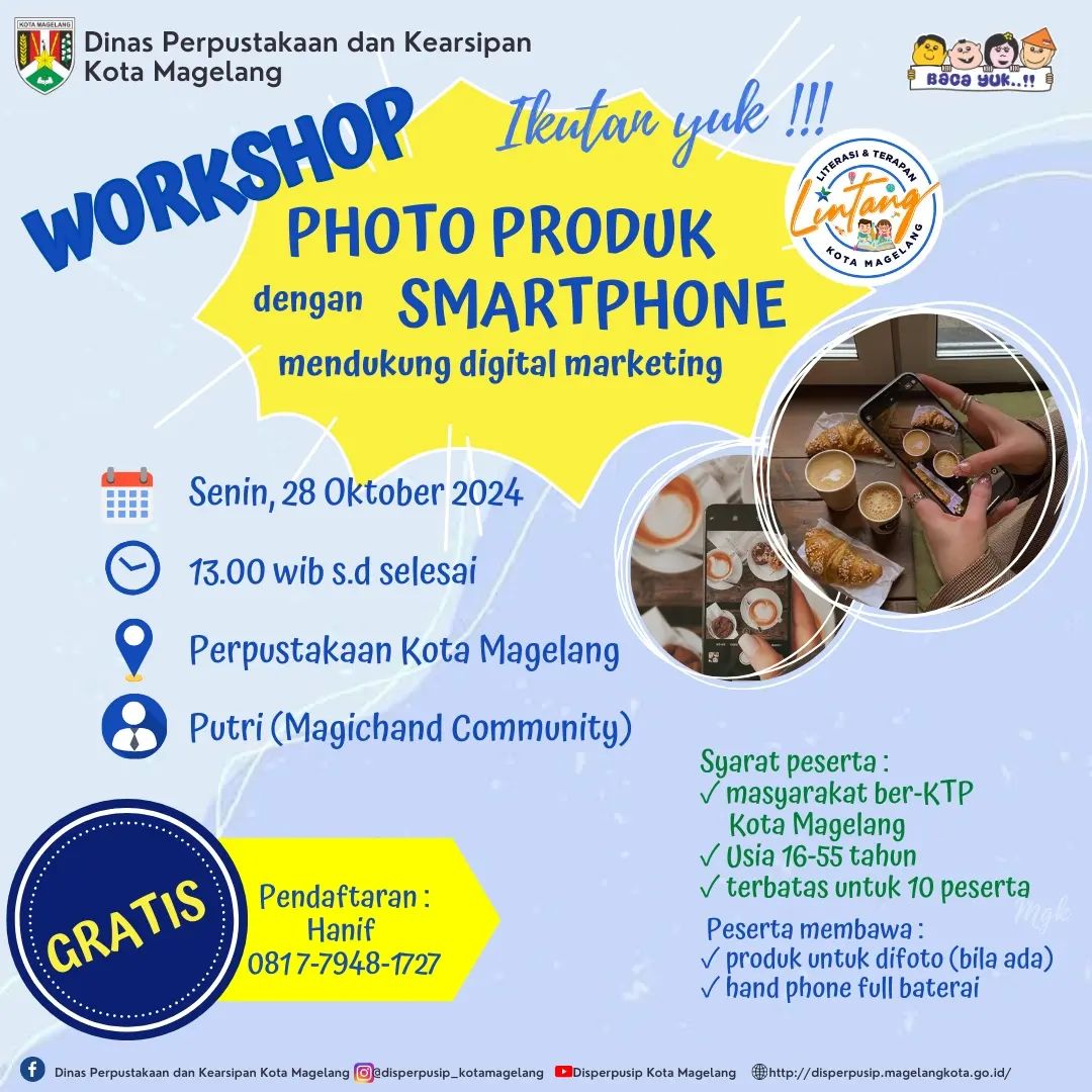 Flyer Lintang Literasi Terapan Kota Magelang Pelatihan Workshop Photo Produk dengan Smartphone