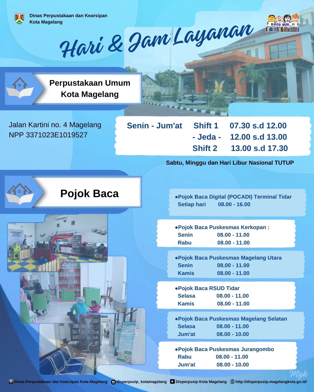 Hari dan Layanan Perpustakaan Umum Kota Magelang dan Pojok Baca 