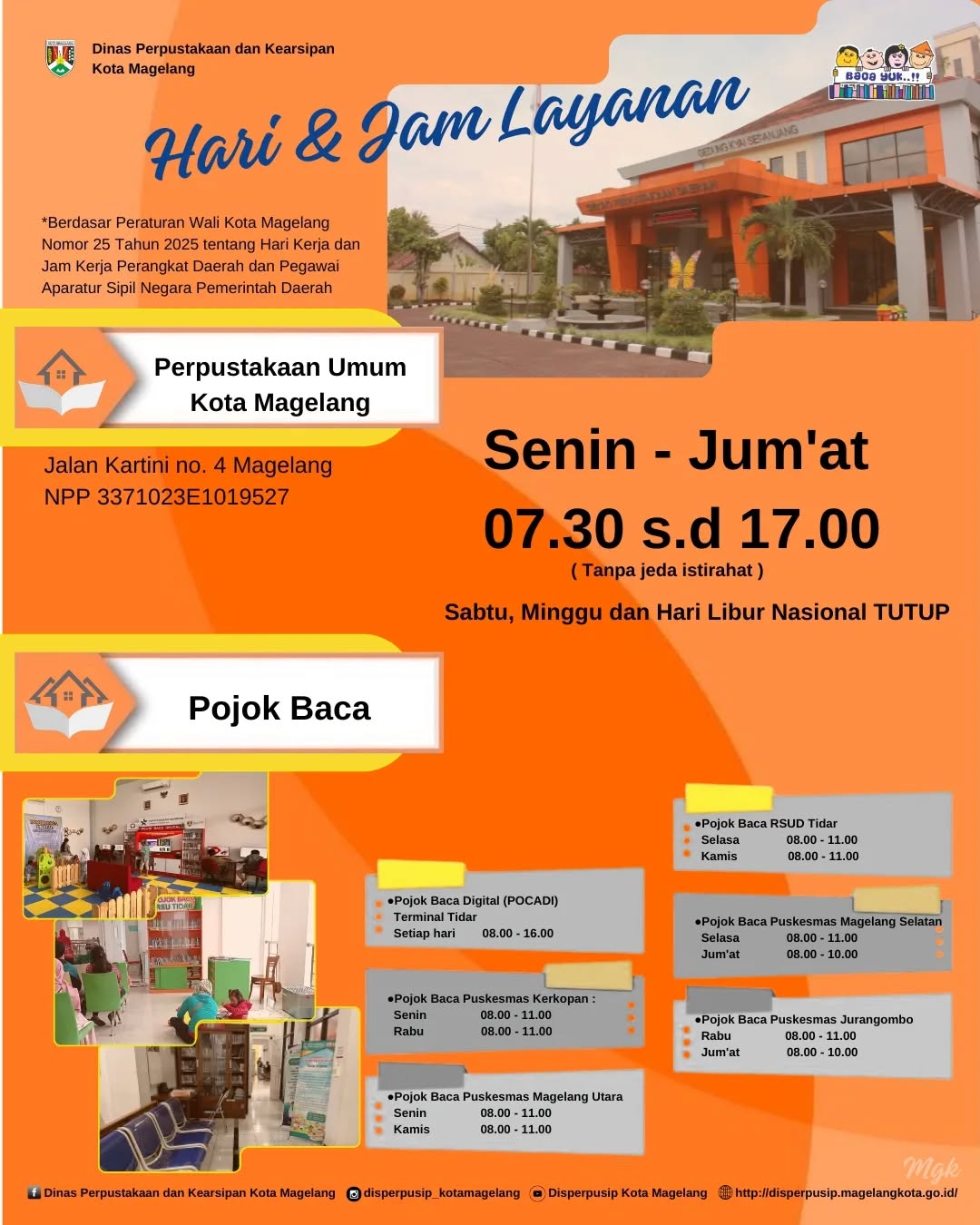 Jadwal Layanan Perpustakaan Umum Kota Magelang