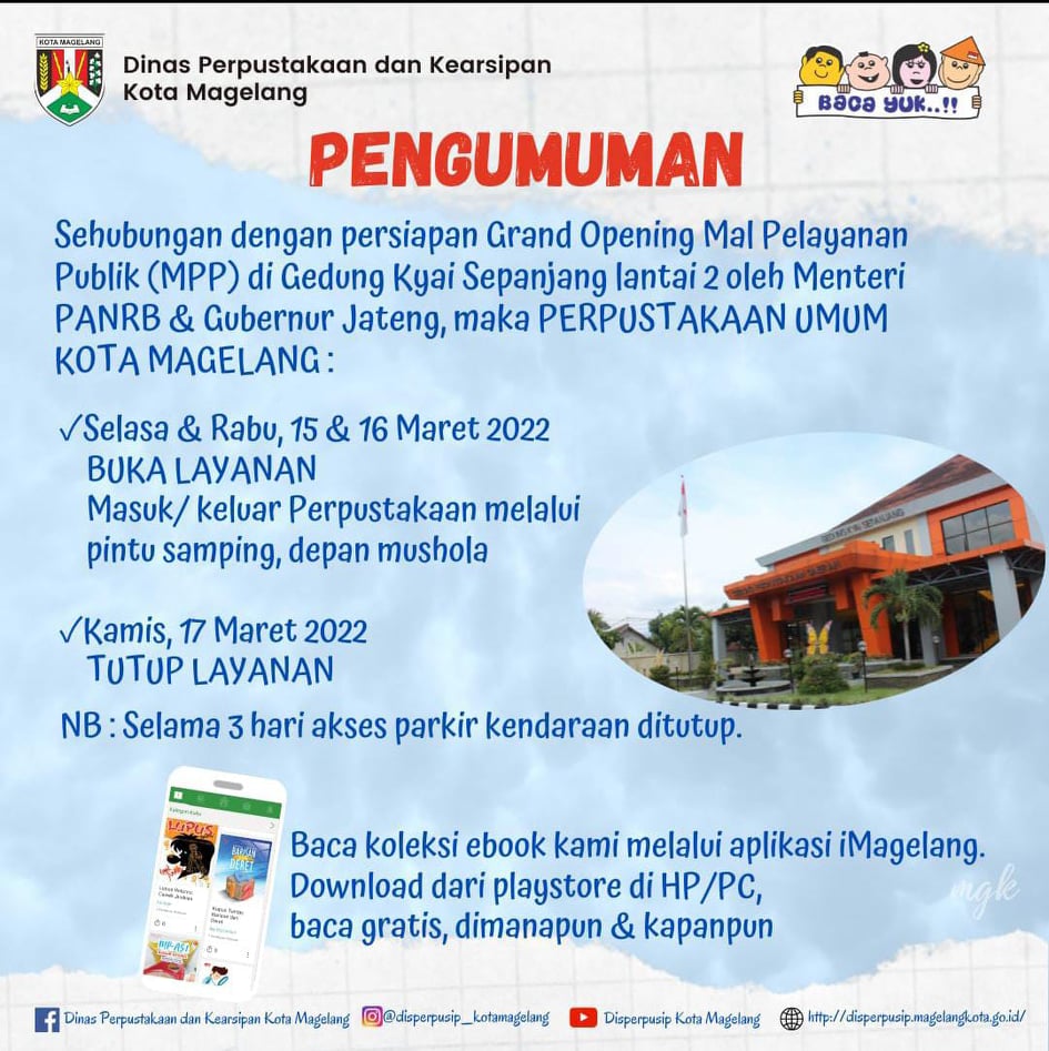 Layanan Perpustakaan Umum Kota Magelang Tutup Persiapan Grand Opening MPP