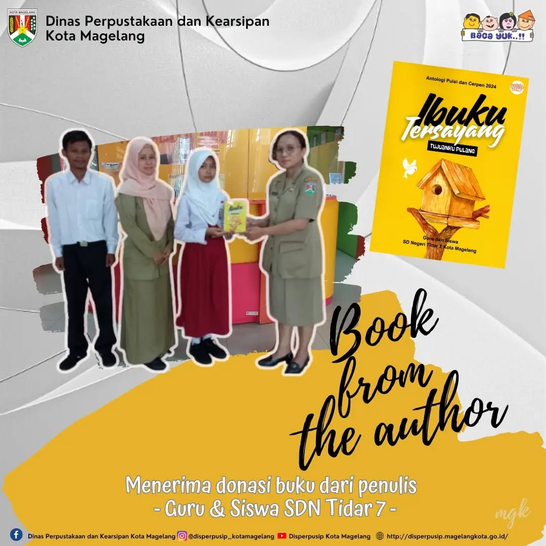 Menerima Donasi Buku dari penulis Guru dan Siswa SD N Tidar 7