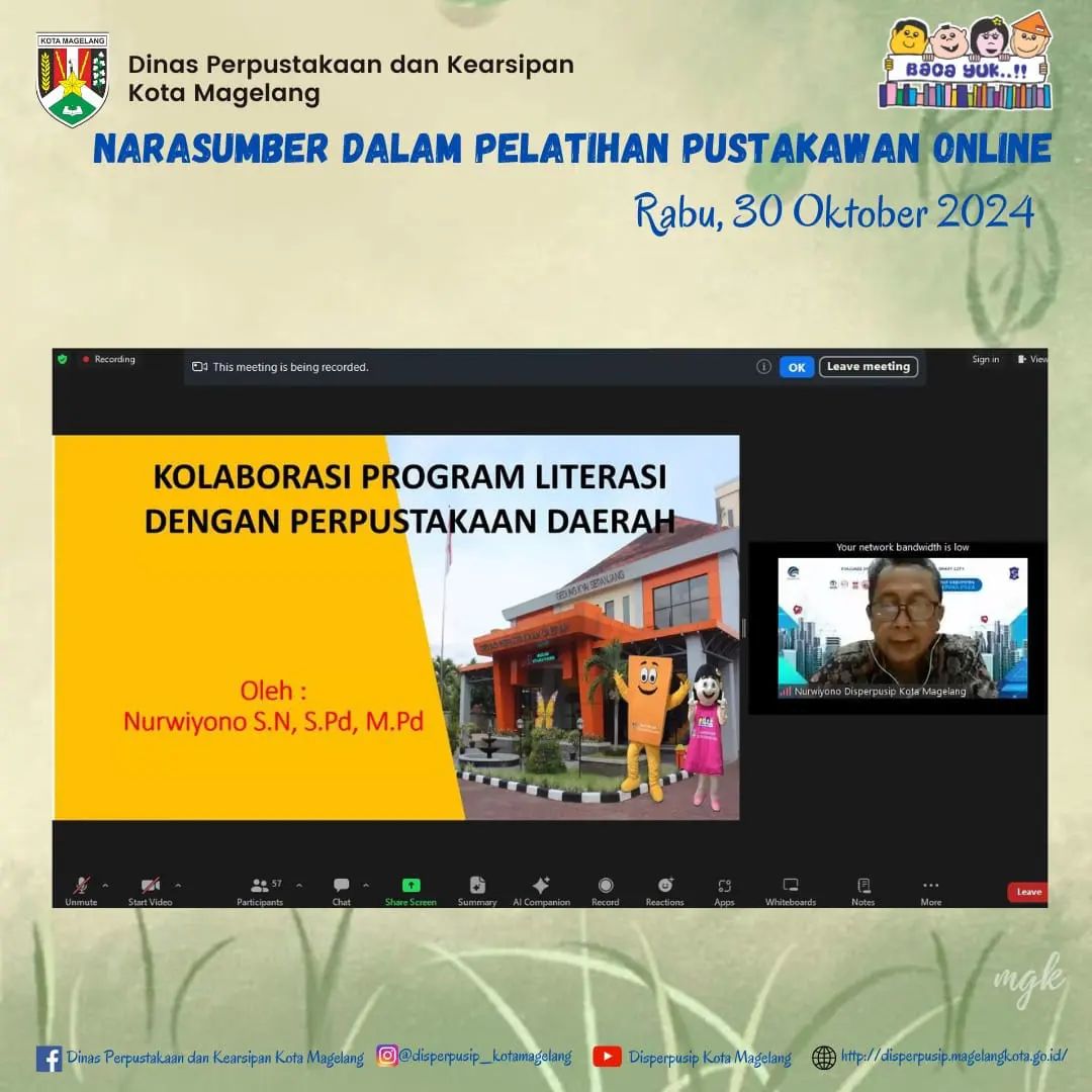 Narasumber Dalam Perlatihan Pustakawan Secara Online 