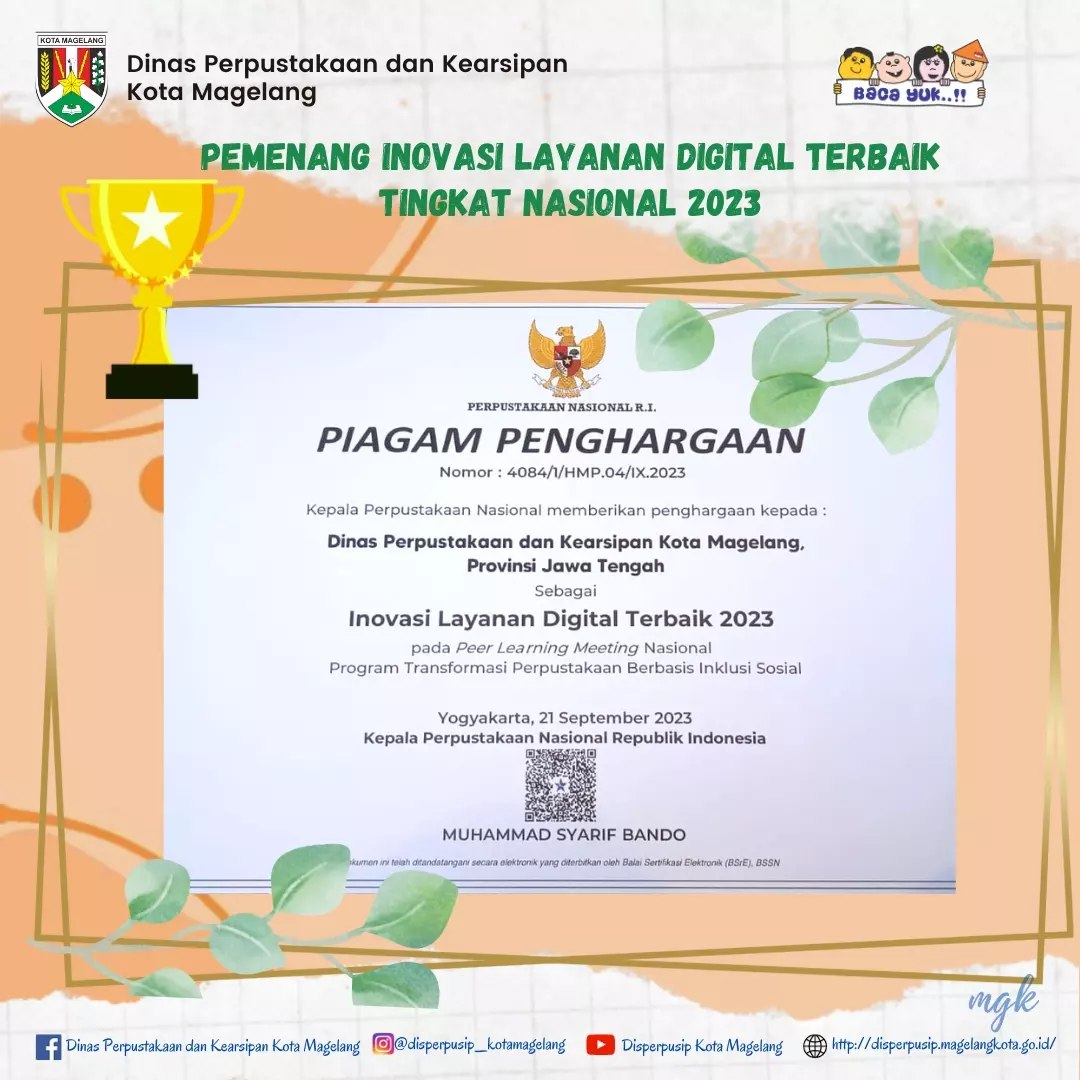 Pemenang Inovasi Layanan Digital Terbaik Tingkat Nasional 2023