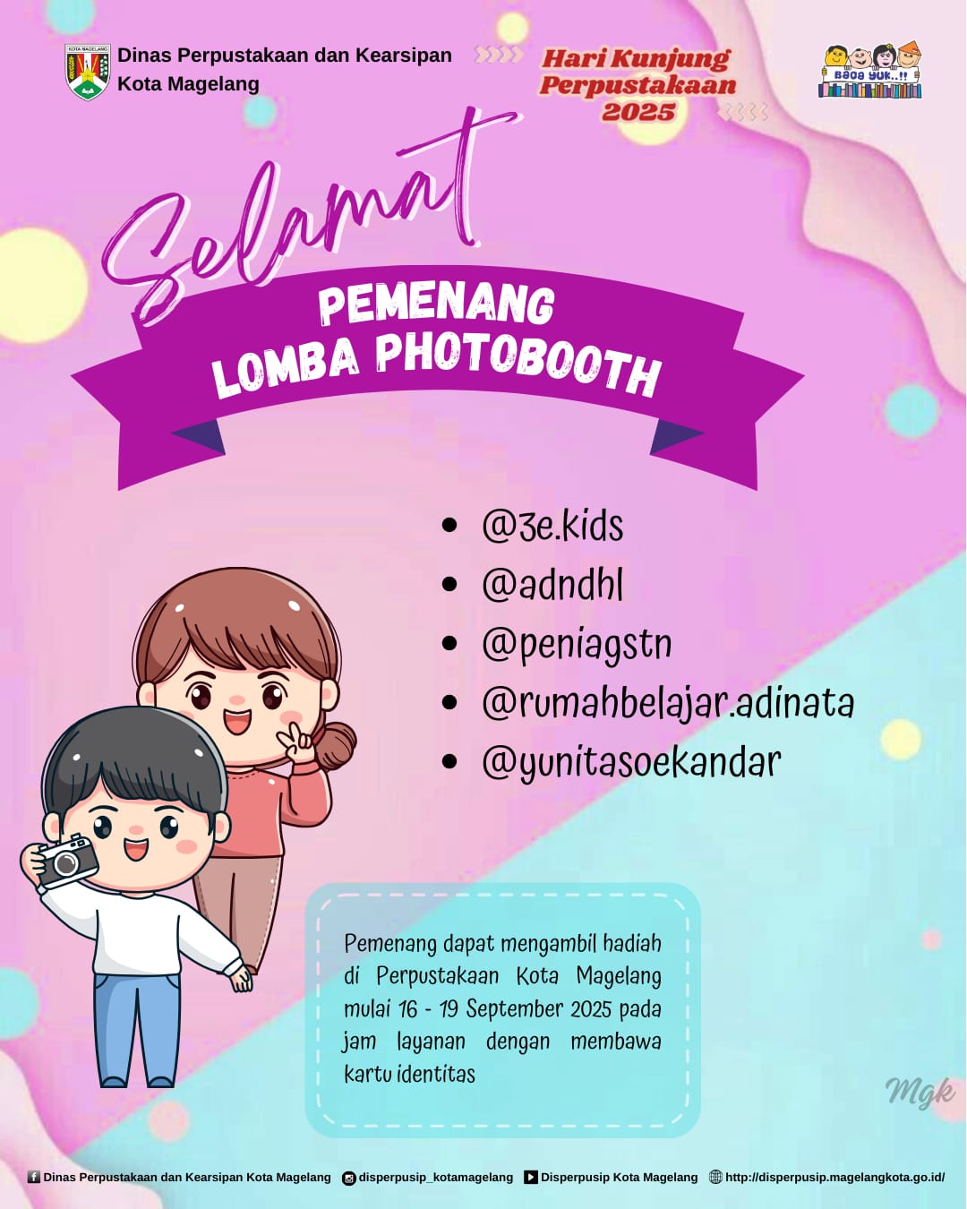 Pengumuman Pemenang Lomba Photobooth Peringatan Hari Kunjung Perpustakaan 2025