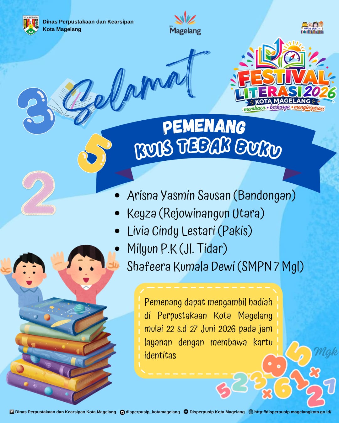 Pengumuman Pemenang kuis Tebak Buku Feslit 2026