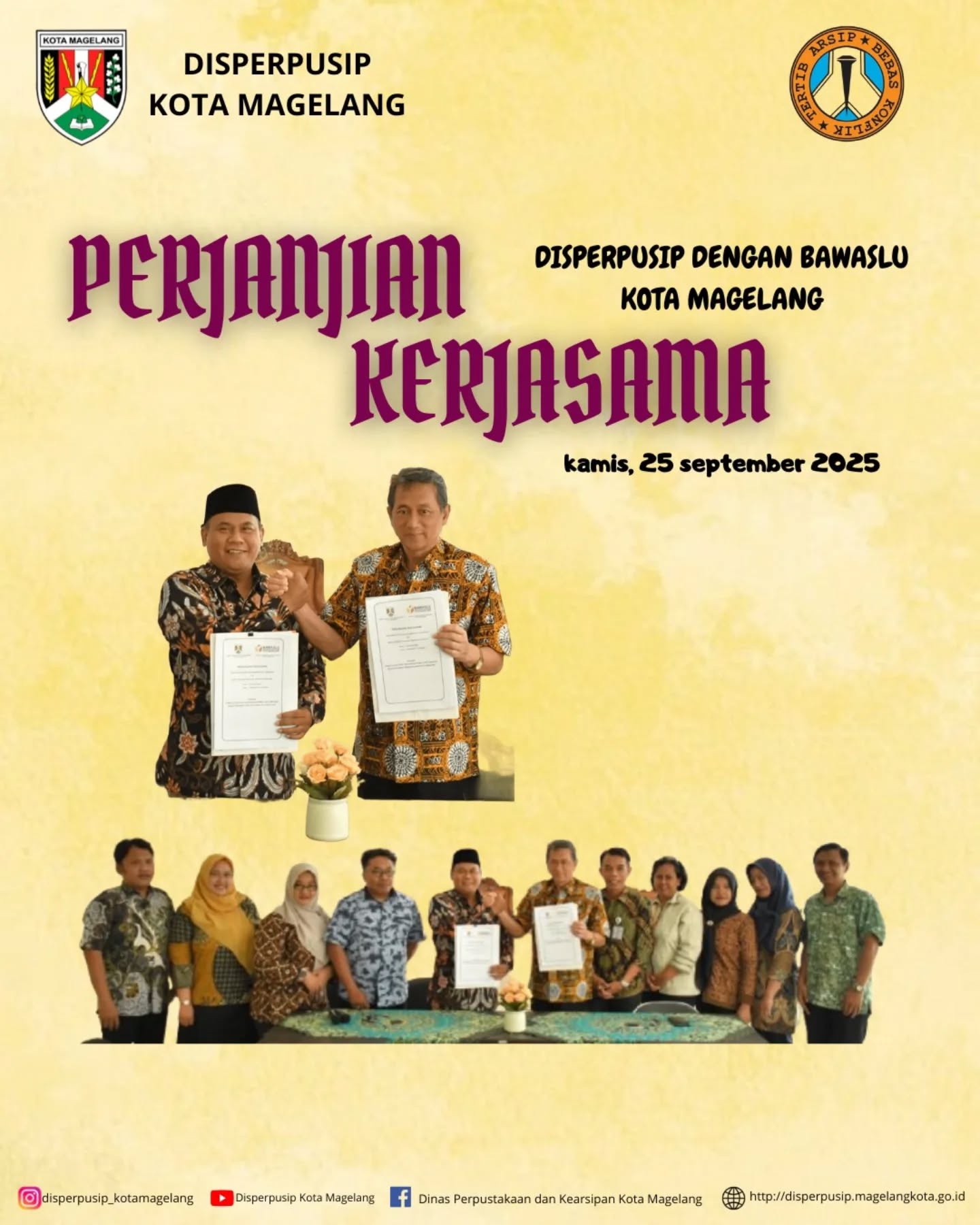 Perjanjian kerjasama Disperpusip dengan Bawaslu Kota Magelang
